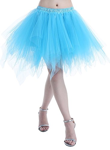 Karneval Damen 80er Puffy Tüllrock Tütü Röcke Tüll Petticoat(MEHRWEG), Blau, S-L von ChicWind