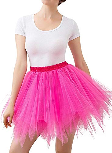 Karneval Damen 80er Puffy Tüllrock Tütü Röcke Tüll Petticoat(MEHRWEG), Rose, S-L von ChicWind