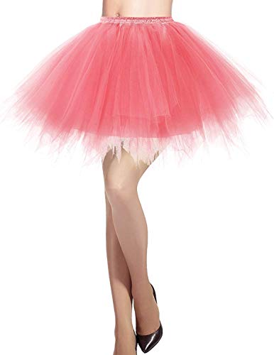 Karneval Damen 80er Puffy Tüllrock Tütü Röcke Tüll Petticoat(MEHRWEG), Wassermelone, S-L von ChicWind