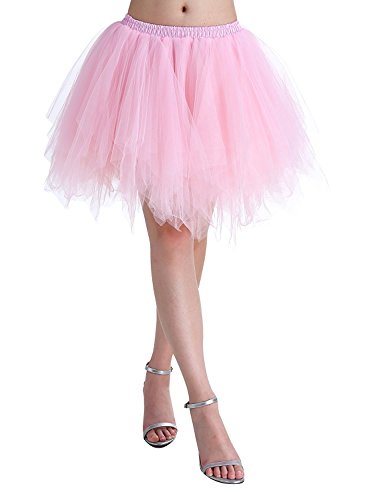 Karneval Damen 80er Rosa Puffy Tüllrock Tütü Röcke Tüll Petticoat(MEHRWEG) von ChicWind