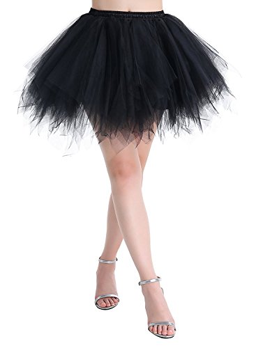 ChicWind Karneval Damen 80er Rot Puffy Tüllrock Tütü Röcke Tüll Petticoat(MEHRWEG), Schwarz, S-L von ChicWind