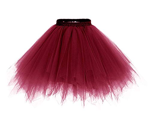 Karneval Damen 80er àœbergröße Puffy Tüllrock Tütü Röcke Tüll Petticoat(MEHRWEG), Burgund, XL/XXL/XXXL von ChicWind