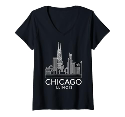 Damen Chicago Architecture Moderne Wolkenkratzer Gebäude Windy Loop T-Shirt mit V-Ausschnitt Damen Chicago Architecture Moderne Wolkenkratzer Gebäude Windy Loop T-Shirt mit V-Ausschnitt von Chicago Architectural Apparel