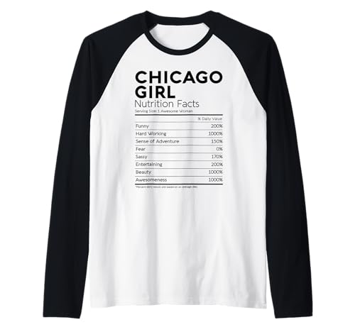 Chicago Girl Nährwertangaben, Lustiges Deep Dish für Frauen aus Illinois Raglan von Chicago Nutrition Facts