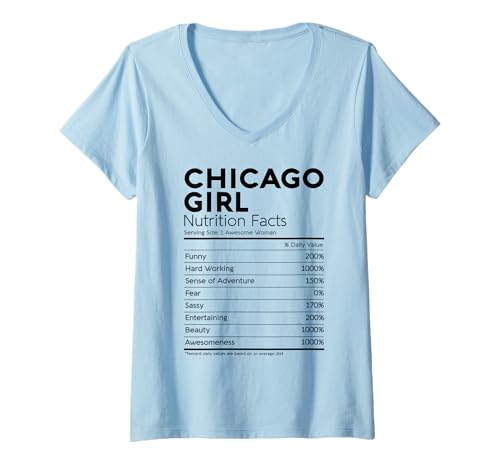 Damen Chicago Girl Nährwertangaben, Lustiges Deep Dish für Frauen aus Illinois T-Shirt mit V-Ausschnitt Damen Chicago Girl Nährwertangaben, Lustiges Deep Dish für Frauen aus Illinois T-Shirt mit V-Ausschnitt von Chicago Nutrition Facts