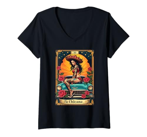 Damen La Chicana Chicana Latina Mexikanisch Hispanic T-Shirt mit V-Ausschnitt Damen La Chicana Chicana Latina Mexikanisch Hispanic T-Shirt mit V-Ausschnitt von Chicana Latina Mexican Chicano Hispanic Style