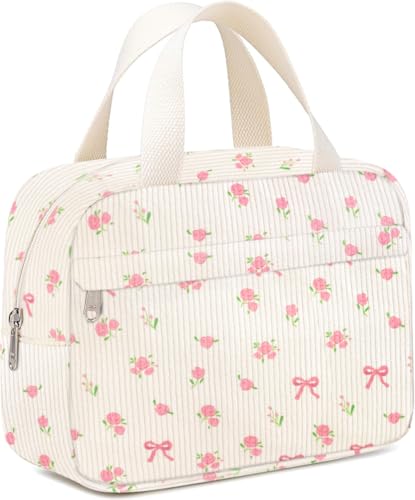 Chicarries Make-up-Tasche für Damen, wasserdicht, Kulturbeutel, Organizer mit Fächern, große Kosmetiktasche für Geldbörse, Fitnessstudio, Wochenendausflüge, Blumenschleife beige, Groß Chicarries Make-up-Tasche für Damen, wasserdicht, Kulturbeutel, Organizer mit Fächern, große Kosmetiktasche für Geldbörse, Fitnessstudio, Wochenendausflüge, Blumenschleife beige, Groß von Chicarries