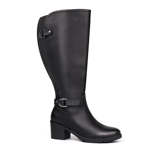 Chicblooms Damen-Reitstiefel mit weitem Schaft und kniehohem Absatz, seitlicher Reißverschluss, Blockabsatz, Schwarz PU, EU 38.5 Chicblooms Damen-Reitstiefel mit weitem Schaft und kniehohem Absatz, seitlicher Reißverschluss, Blockabsatz, Schwarz PU, EU 38.5 von Chicblooms