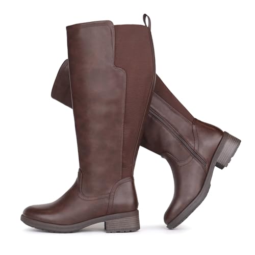 Chicblooms Damen-Stiefel mit weitem Schaft, kniehoch, Stretch, flach, niedriger Absatz, Braun Synthetik EU 41 Chicblooms Damen-Stiefel mit weitem Schaft, kniehoch, Stretch, flach, niedriger Absatz, Braun Synthetik EU 41 von Chicblooms