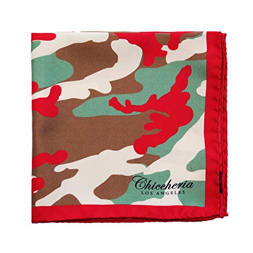 Chiccheria Brand Einstecktuch aus Seide – CAMOUFLAGE Design – 100% Seide | Handrolliert | Made in Italy | Taschentuch | Bekannt aus GQ (Rot) von Chiccheria