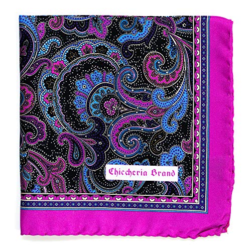 Chiccheria Brand Einstecktuch aus Seide – PAISLEY MUSTER – 100% Seide | Handrolliert | Made in Italy | Taschentuch | Bekannt aus GQ(Pink-Schwarz) von Chiccheria