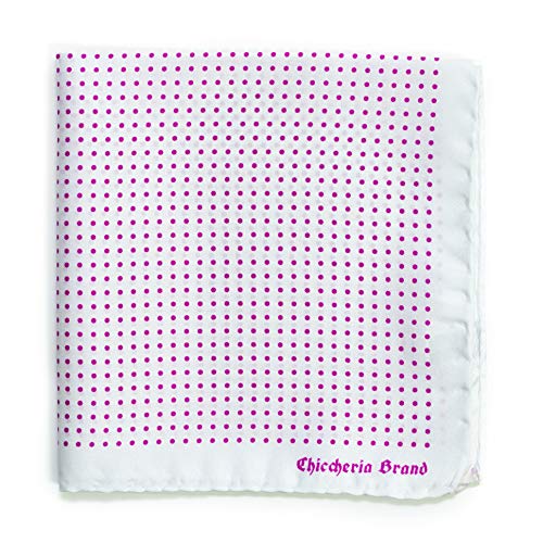Chiccheria Brand Einstecktuch aus Seide – POLKA DOTS (gepunktet) – 100% Seide | Handrolliert | Made in Italy | Taschentuch | Bekannt aus GQ (Weiß-Pink) von Chiccheria