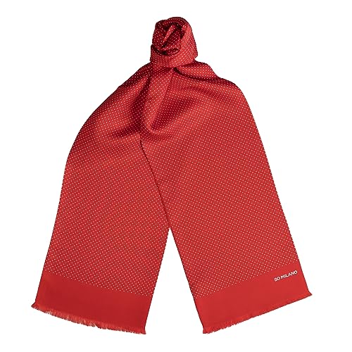 Chiccheria Brand X So Milano Seidenschal – 100% Seide – Made in Italy – hochwertiger Herrenschal mit Polka Dots (gepunktet) und Fransenabschluss | 160cm | Bekannt aus GQ (Rot) von Chiccheria