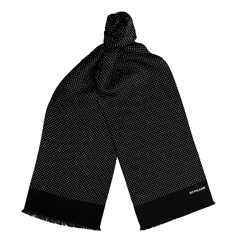 Chiccheria Brand X So Milano Seidenschal – 100% Seide – Made in Italy – hochwertiger Herrenschal mit Polka Dots (gepunktet) und Fransenabschluss | 160cm | Bekannt aus GQ (Schwarz) von Chiccheria