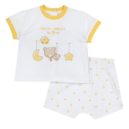 Chicco, Babyset mit T-Shirt und kurzen Hosen, mit Knopfleiste am Rücken, mit modernen und trendigen Grafiken, aus Baumwolle, maschinenwaschbar, 0-24 Monate, Entworfen in Italien von Chicco