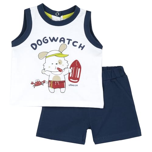 Chicco, Komplettes Babyset mit Tanktop und Shorts, mit Knopfleiste am Rücken, mit modernen und trendigen Grafiken, 100% Baumwolle, Maschinenwaschbar, 0-24 Monate, Entworfen in Italien von Chicco