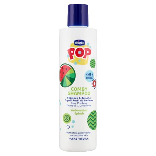 Chicco POP Shampoo und Spülung Wassermelone, Shampoo & Spülung mit Früchten, sanftes Shampoo für Kinder, tränenfrei, vegane Formel, 250 ml von Chicco