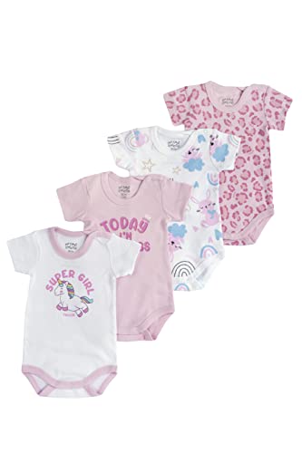 Chicco Set Kurzarm Bodys aus Baumwolle, Body Baby - Unisex, Weiß/Rose, 12 monate (pack of 4) von Chicco