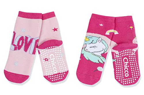 Chicco Set Socken Anti-Rutsch Stoppersocken, Socken Unisex Kinder, Rose, 4-5 jahre (pack of 2) von Chicco