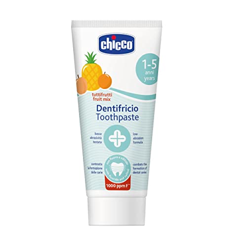 Chicco Zahnpasta für Kinder Alle, geringe Schleifkraft, mit Betain und Vitamin E, gegen die Kariesbildung und entfernt Plaque, 12+ Monate - 50 ml von Chicco