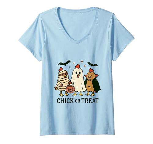 Damen Chick Or Treat Süße Halloween-Lehrerin für Herren und Damen T-Shirt mit V-Ausschnitt Damen Chick Or Treat Süße Halloween-Lehrerin für Herren und Damen T-Shirt mit V-Ausschnitt von Chick Or Treat Halloween Witch Spooky Chicken