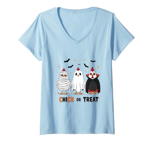 Damen Chick Or Treat Süße Halloween-Lehrerin für Herren und Damen T-Shirt mit V-Ausschnitt Damen Chick Or Treat Süße Halloween-Lehrerin für Herren und Damen T-Shirt mit V-Ausschnitt von Chick Or Treat Halloween Witch Spooky Chicken