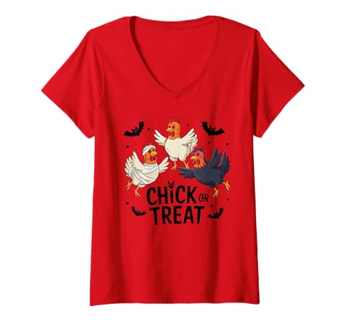 Damen Chick Or Treat Halloween Gruseliges Huhn T-Shirt mit V-Ausschnitt Damen Chick Or Treat Halloween Gruseliges Huhn T-Shirt mit V-Ausschnitt von Chick or Treat
