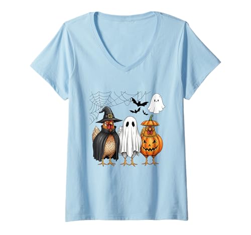 Damen Küken oder Leckerli Halloween Huhn Outfit T-Shirt mit V-Ausschnitt von Chick or treat