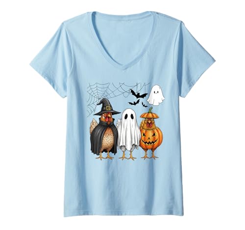 Damen Küken oder Leckerli Halloween Huhn Outfit T-Shirt mit V-Ausschnitt Damen Küken oder Leckerli Halloween Huhn Outfit T-Shirt mit V-Ausschnitt von Chick or treat