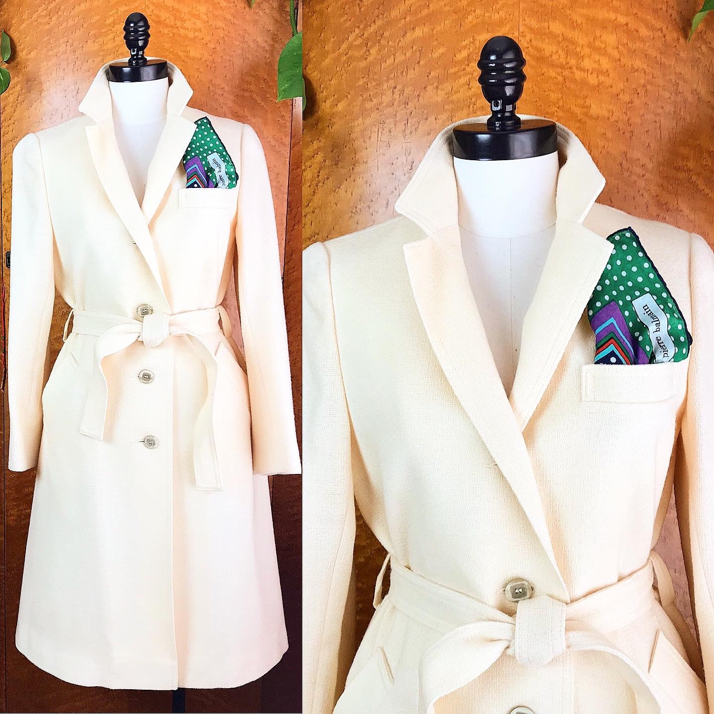 Belson Luxe Creme Strukturierte & Maßgeschneiderte Wolle 1960Er 60Er Vintage 1970Er 70Er Krawattengürtel Satin Gefüttert Trench Overcoat Straight von ChickaBoomVintage