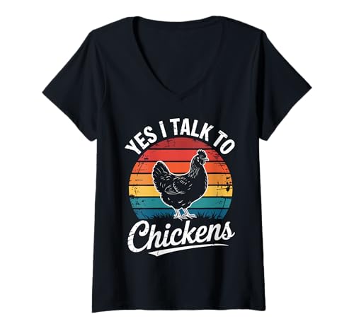 Damen Hühnchen Ja, ich spreche mit Hühnern T-Shirt mit V-Ausschnitt von Chicken Animal Farm Chickens
