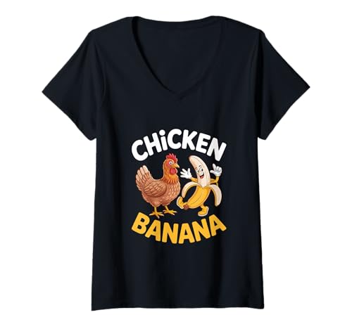 Damen Chicken Banana Lustiges Tier Cartoon Obst Humor Geschenk T-Shirt mit V-Ausschnitt Damen Chicken Banana Lustiges Tier Cartoon Obst Humor Geschenk T-Shirt mit V-Ausschnitt von Chicken Banana Comic Spaß Cartoon Tiere Obst