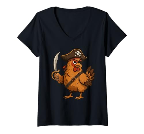 Damen Chicken Dressed As A Pirate Funny Chicken Halloween T-Shirt mit V-Ausschnitt Damen Chicken Dressed As A Pirate Funny Chicken Halloween T-Shirt mit V-Ausschnitt von Chicken Dressed As A Pirate Funny Apparel