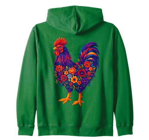 Bunte Hühner-Blumen, Hühnerliebhaber, Tierbauer, Frauen Kapuzenjacke von Chicken Floral Art Graphic Apparel For Girls Women