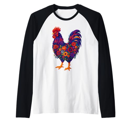 Bunte Hühner-Blumen, Hühnerliebhaber, Tierbauer, Frauen Raglan von Chicken Floral Art Graphic Apparel For Girls Women