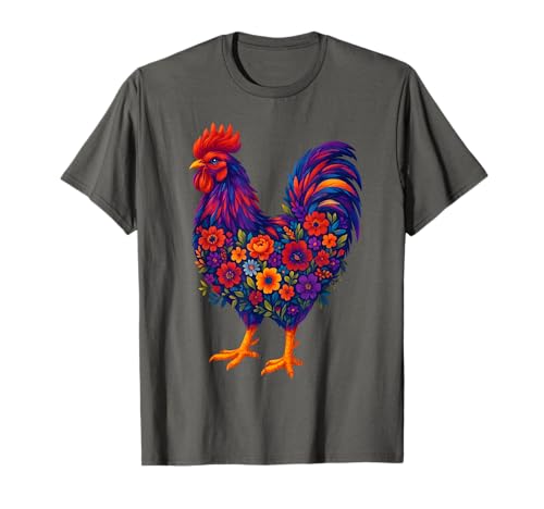 Bunte Hühner-Blumen, Hühnerliebhaber, Tierbauer, Frauen T-Shirt von Chicken Floral Art Graphic Apparel For Girls Women