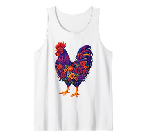 Bunte Hühner-Blumen, Hühnerliebhaber, Tierbauer, Frauen Tank Top von Chicken Floral Art Graphic Apparel For Girls Women
