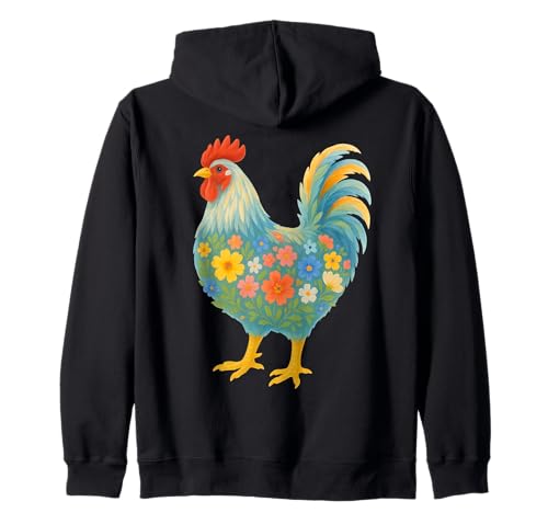 Bunter Hühnerliebhaber, Huhn Floral Animal Farm Frauen Kapuzenjacke von Chicken Floral Art Graphic Apparel For Girls Women