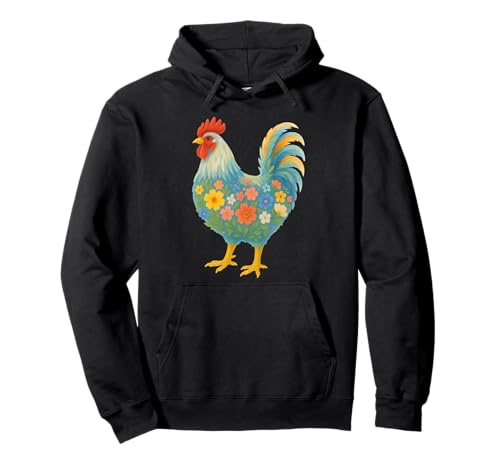 Bunter Hühnerliebhaber, Huhn Floral Animal Farm Frauen Pullover Hoodie von Chicken Floral Art Graphic Apparel For Girls Women
