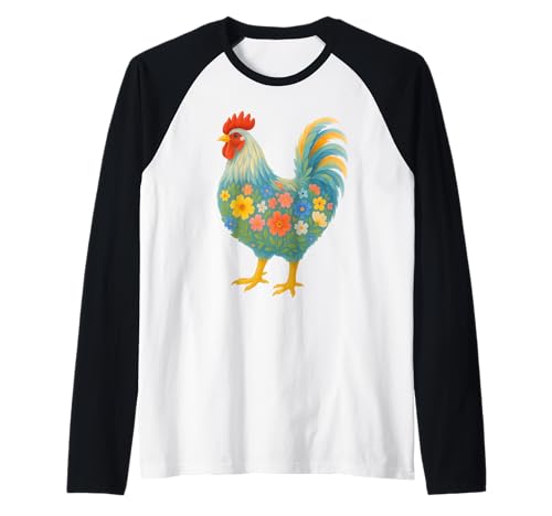 Bunter Hühnerliebhaber, Huhn Floral Animal Farm Frauen Raglan von Chicken Floral Art Graphic Apparel For Girls Women