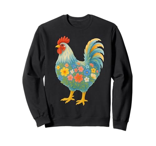 Bunter Hühnerliebhaber, Huhn Floral Animal Farm Frauen Sweatshirt von Chicken Floral Art Graphic Apparel For Girls Women