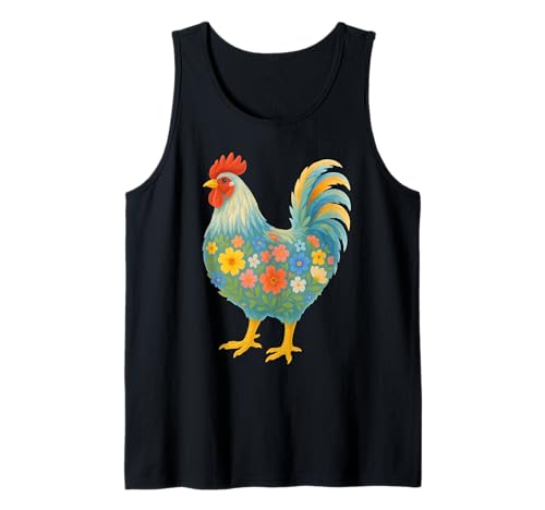Bunter Hühnerliebhaber, Huhn Floral Animal Farm Frauen Tank Top von Chicken Floral Art Graphic Apparel For Girls Women