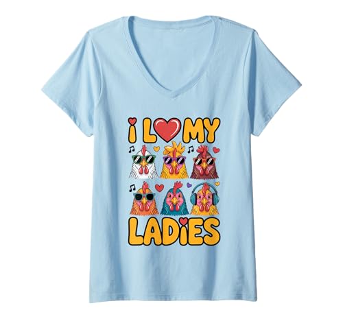 Damen Lustige Hühnerkunst Männer Frauen Damen Huhn Bauer Flüsterer T-Shirt mit V-Ausschnitt von Chicken Lover Accessories & Stuff