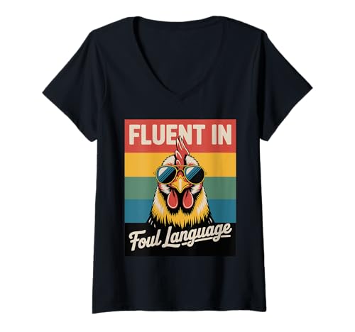 Damen Lustiges Wortspiel mit Huhn in Foul-Sprache T-Shirt mit V-Ausschnitt Damen Lustiges Wortspiel mit Huhn in Foul-Sprache T-Shirt mit V-Ausschnitt von Chicken Lover Co
