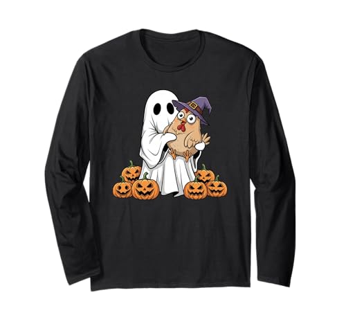 Lustiger Geist Huhn Kürbis Halloween Kinder Herren Damen Langarmshirt von Chicken Lovers Cute Halloween Outfits for Boy Girl