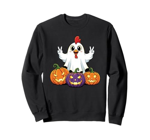 Lustiges Huhn Geist Kürbis Boo Halloween Kinder Herren Damen Sweatshirt von Chicken Lovers Halloween Ghost Pumpkin Outfits