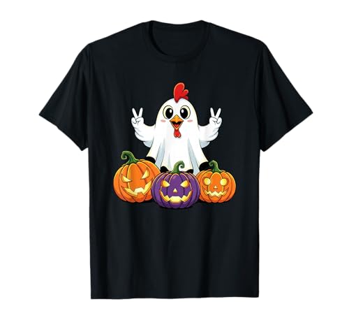 Lustiges Huhn Geist Kürbis Boo Halloween Kinder Herren Damen T-Shirt von Chicken Lovers Halloween Ghost Pumpkin Outfits