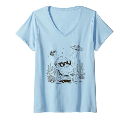 Damen Lustiges Meme Wüste UFO Chicken Nugget T-Shirt mit V-Ausschnitt Damen Lustiges Meme Wüste UFO Chicken Nugget T-Shirt mit V-Ausschnitt von Chicken Nugget Meme Und Humor
