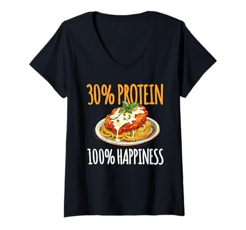 Damen 30% Protein 100% Happiness Chicken Parm Lover T-Shirt mit V-Ausschnitt Damen 30% Protein 100% Happiness Chicken Parm Lover T-Shirt mit V-Ausschnitt von Chicken Parm Liebhaber Design Idee