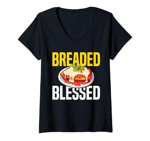 Damen Breaded Blessed Chicken Parm Lover T-Shirt mit V-Ausschnitt Damen Breaded Blessed Chicken Parm Lover T-Shirt mit V-Ausschnitt von Chicken Parm Liebhaber Design Idee